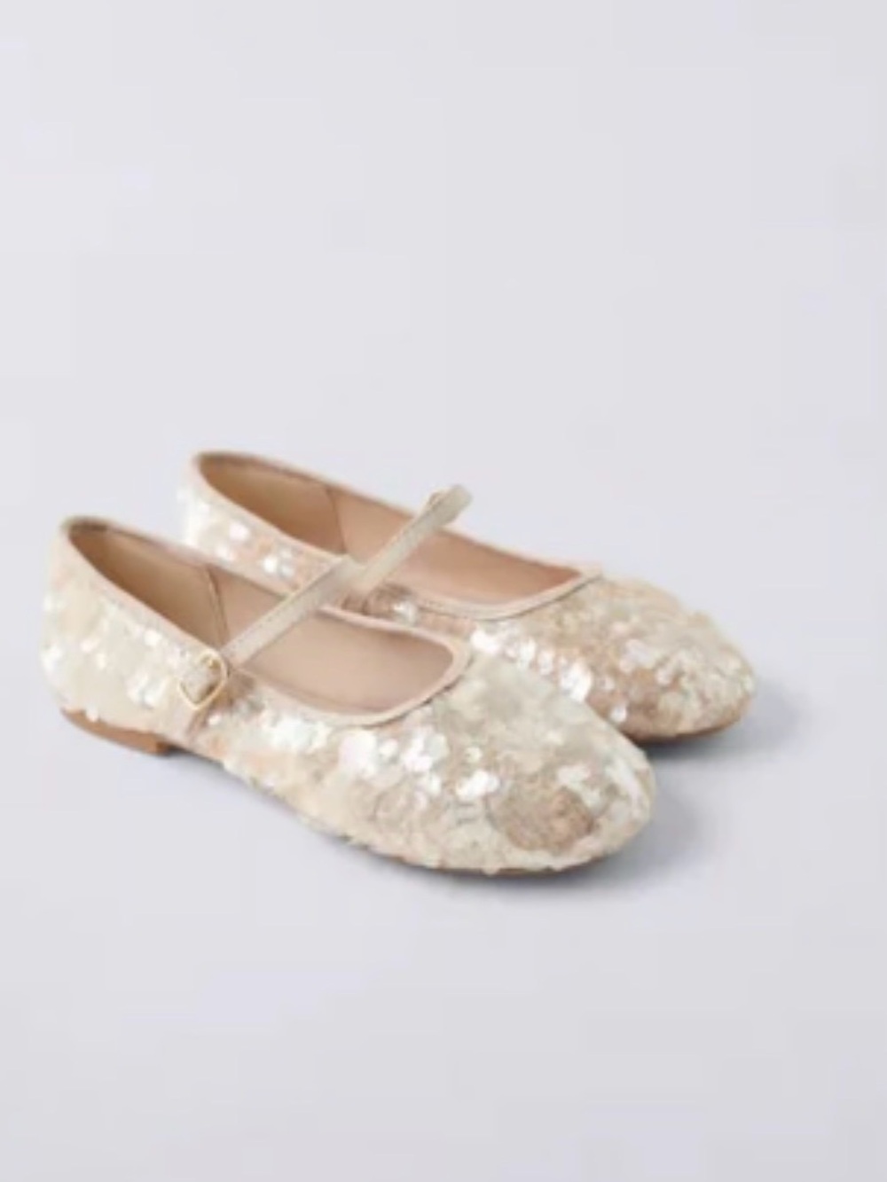 Zara Girls' Sparkle Sequin Mary Jane Flats in Champagne